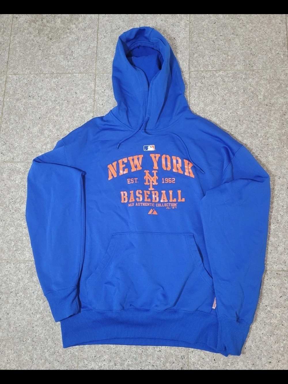 MLB Majestic New York Mets Blue Hooded Sweatshirt Size Large